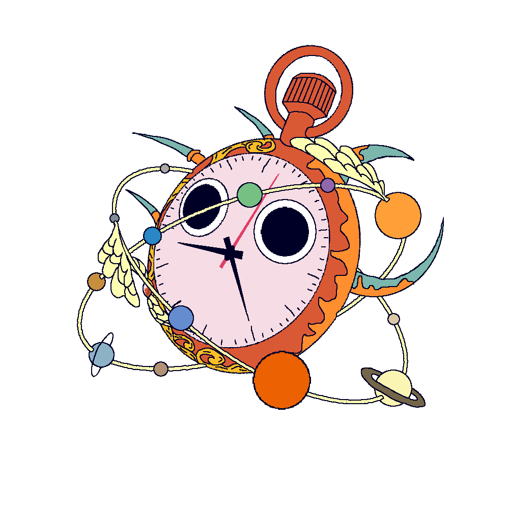 Illustration of clock-shaped angel.