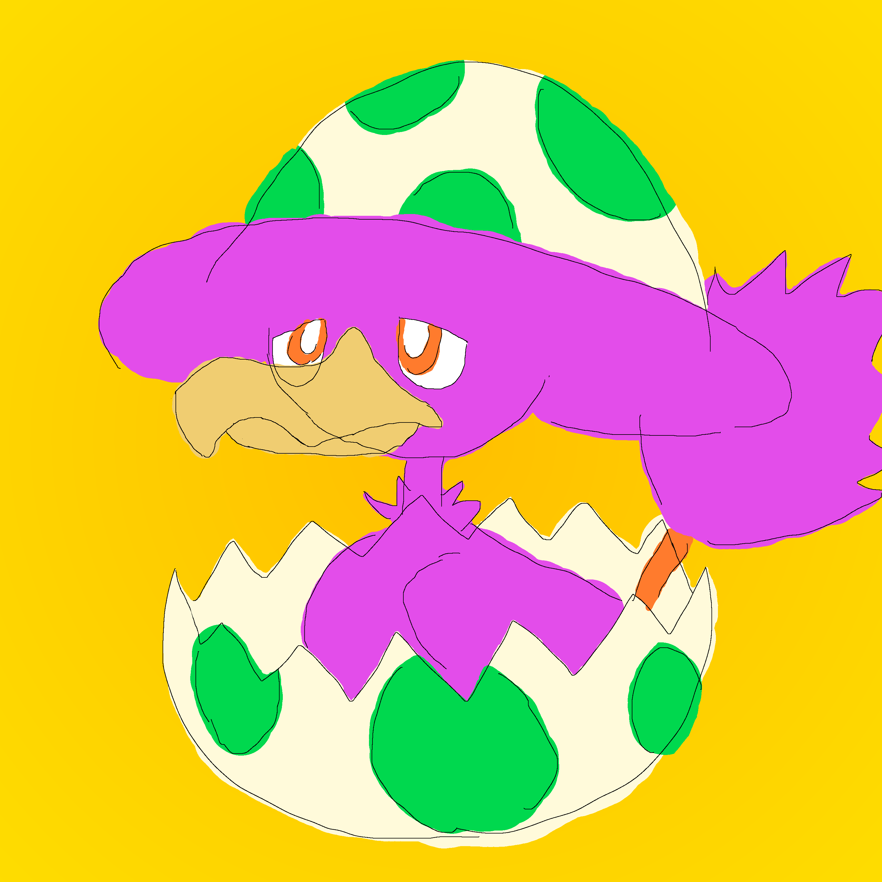 A pink murkrow peeking out of an egg.