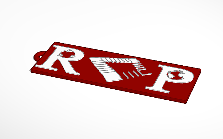 A 3D design for a keychain of the logo. Leads to the 3D model's page on the Tinkercad website.